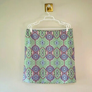 Talbots Pencil Skirt 14 Medallion Artsy Festival Boho Abstract Office Casual